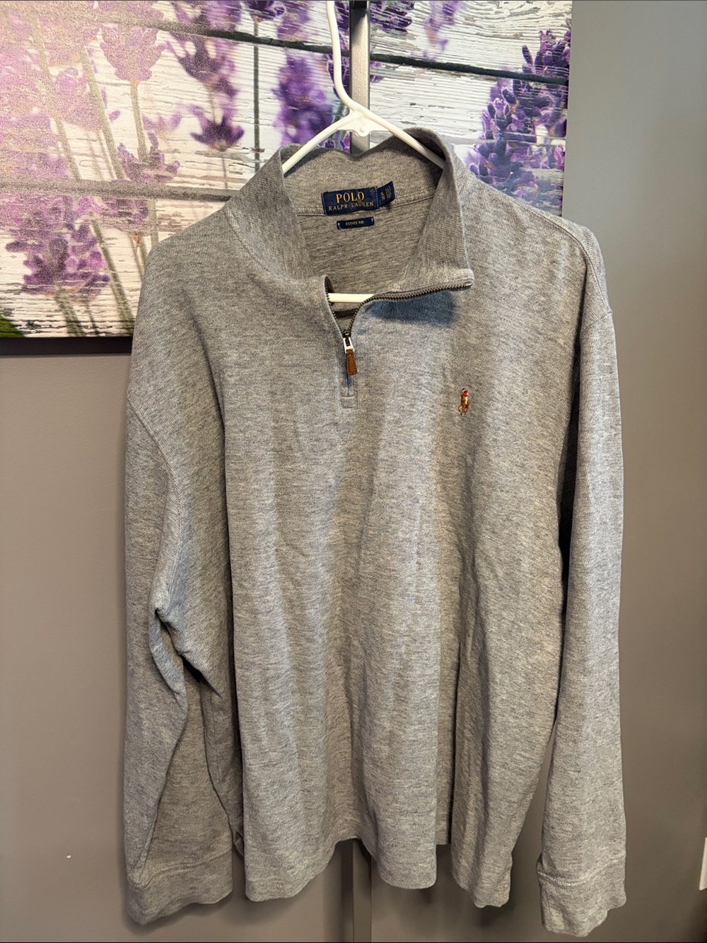 Polo by Ralph Lauren Light Gray Half-Zip Mock Neck Sweater Estate Rib Size XL